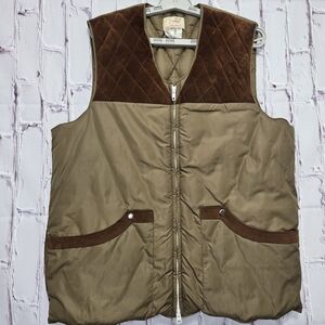 Vintage Swan Brand Down Feather Quilted Hunting Vest Mens Sz Large Nylon Leather